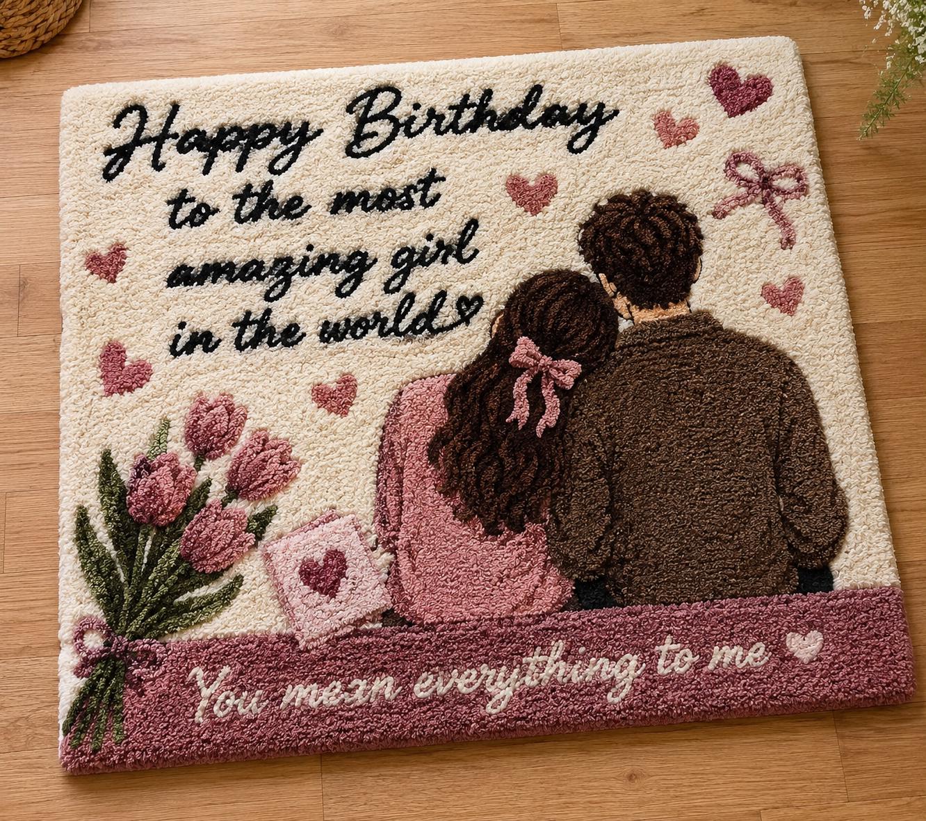 Personalized Tufted Rug Gift for Girlfriend Birthday | Handmade Wool Couple Rug | Custom Romantic Area Rug | Pink Aesthetic Room Decor