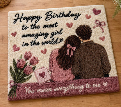 Personalized Tufted Rug Gift for Girlfriend Birthday | Handmade Wool Couple Rug | Custom Romantic Area Rug | Pink Aesthetic Room Decor