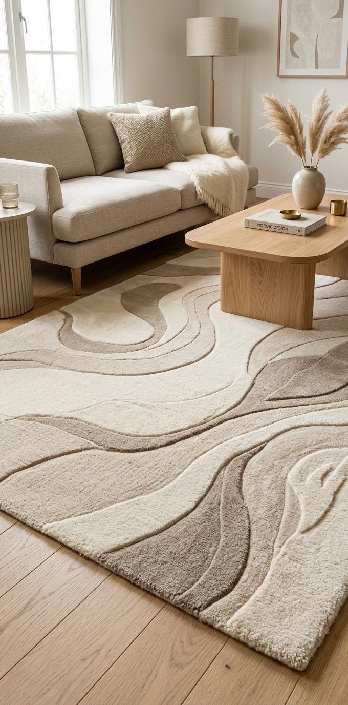 Luxury Hand Tufted Wool Rug | Neutral Beige Ivory Abstract Rug | 3D High-Low Sculpted Carpet | Modern Minimalist Bedroom Rug | Soft Plush