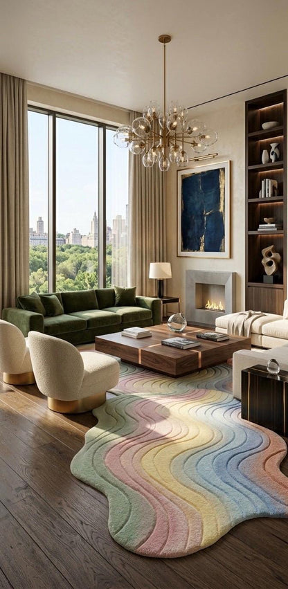 Luxury Hand Tufted Wool Rug, Abstract 3D Textured Carpet, Modern Irregular Shape Rug, Neutral Aesthetic Living Room Decor, Handmade Designer