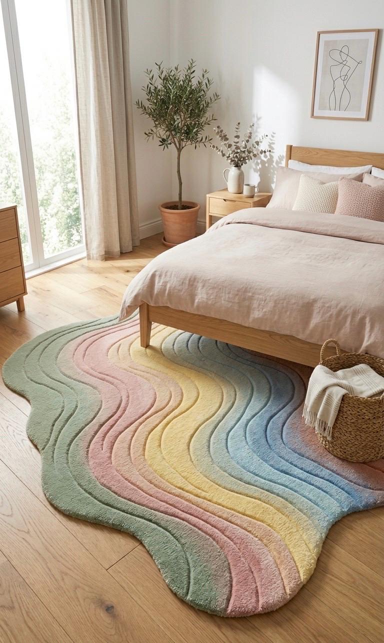 Luxury Hand Tufted Wool Rug, Abstract 3D Textured Carpet, Modern Irregular Shape Rug, Neutral Aesthetic Living Room Decor, Handmade Designer