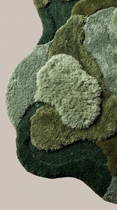 Organic Moss Rug Hand Tufted Wool Rug | Irregular Shape 3D Forest Floor Carpet | Biophilic Design Sage Green Olive Area Rug