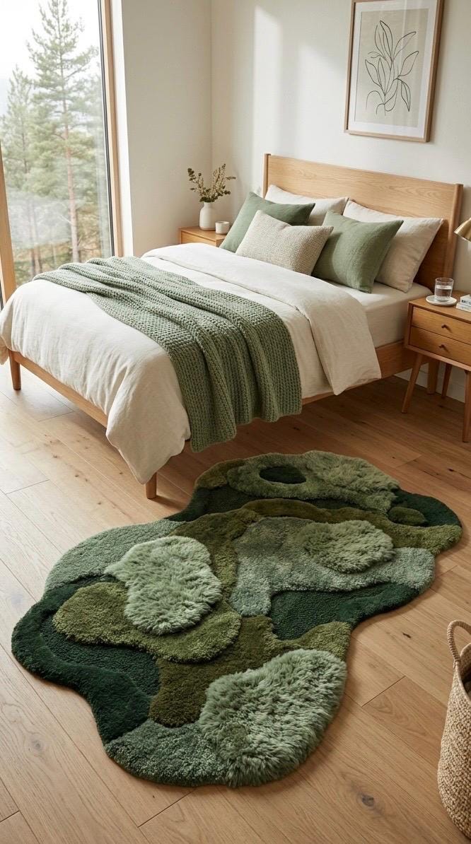 Organic Moss Rug Hand Tufted Wool Rug | Irregular Shape 3D Forest Floor Carpet | Biophilic Design Sage Green Olive Area Rug