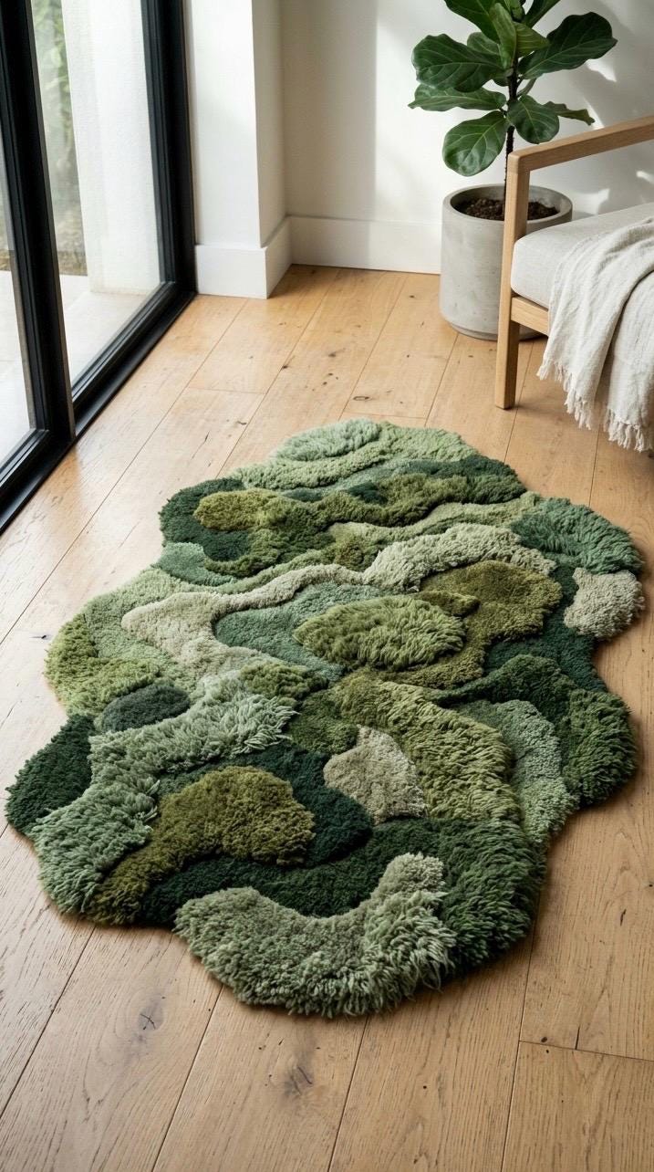 Handmade Moss Rug | Organic Shag Area Rug | Forest Floor Mat