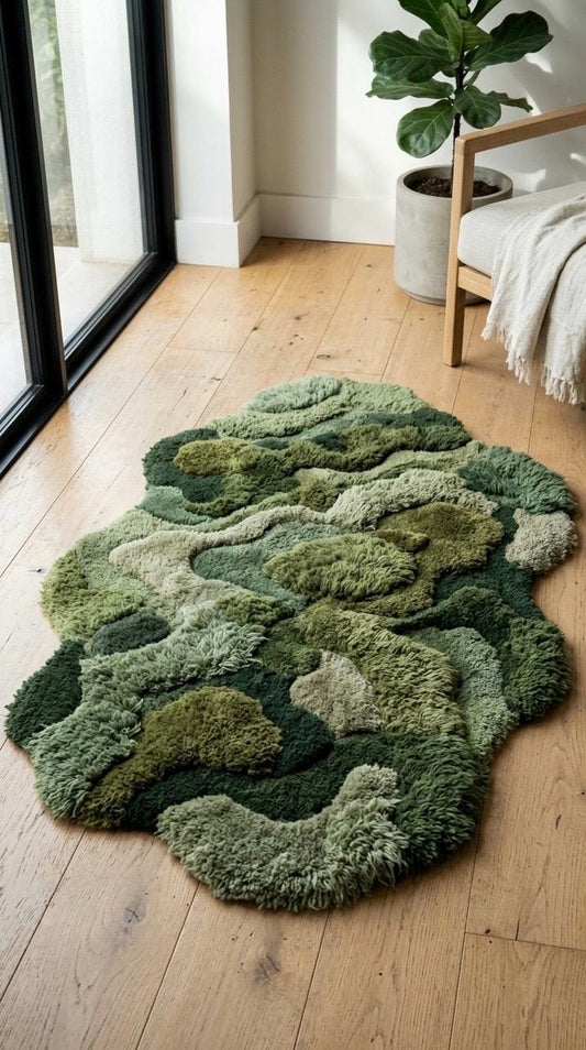 Handmade Moss Rug | Organic Shag Area Rug | Forest Floor Mat