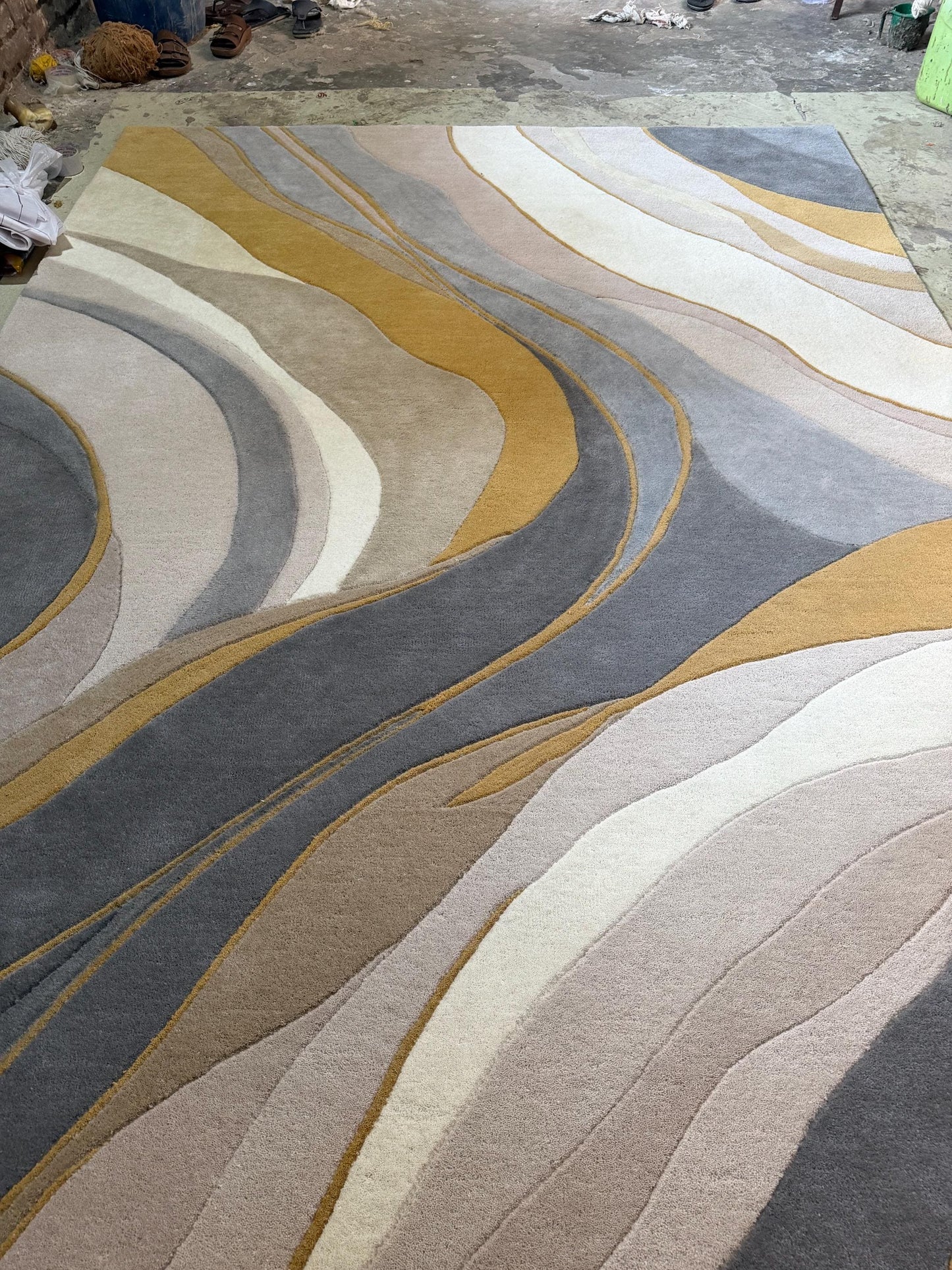 Luxury Hand Tufted Wool Rug | Abstract Marble Design Cut Pile Area Rug | Modern Bedroom Carpet | Navy Gold Beige | Custom Size rug US UK