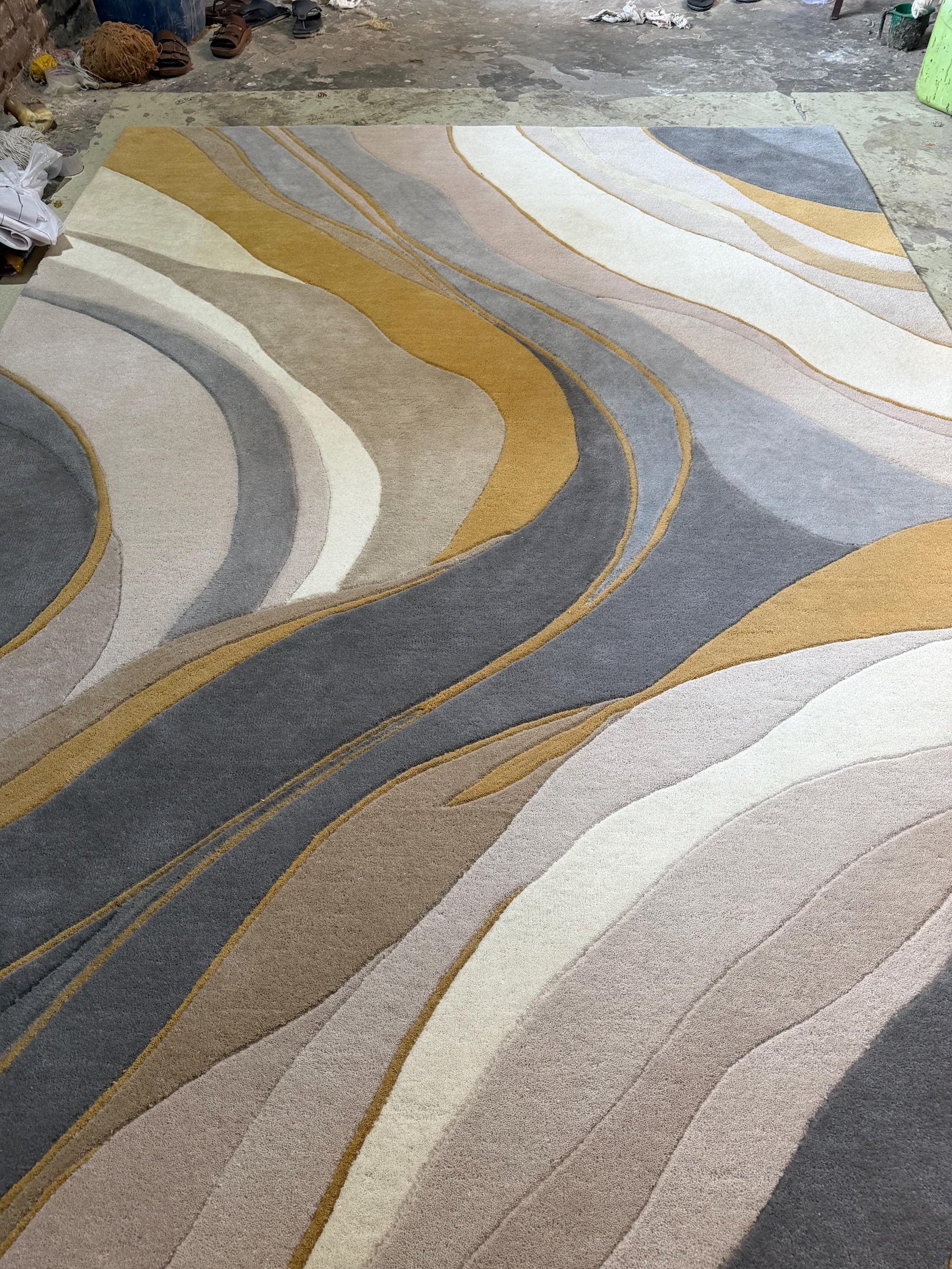 Luxury Hand Tufted Wool Rug | Abstract Marble Design Cut Pile Area Rug | Modern Bedroom Carpet | Navy Gold Beige | Custom Size rug US UK
