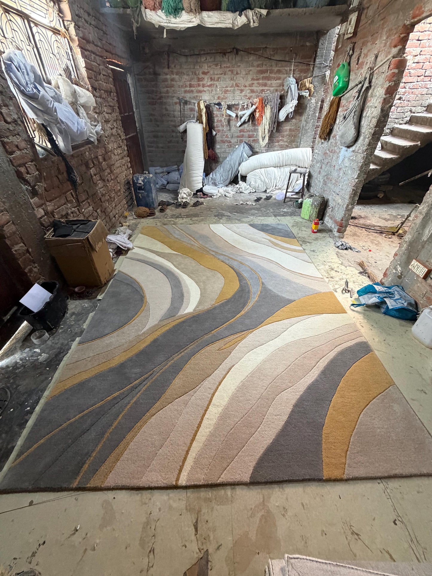 Luxury Hand Tufted Wool Rug | Abstract Marble Design Cut Pile Area Rug | Modern Bedroom Carpet | Navy Gold Beige | Custom Size rug US UK