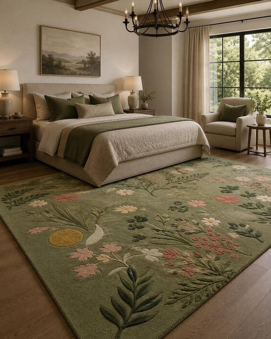Hand tufted wool rug | luxury Moss Rug Botanical Forest Floor Area Rug | Luxury Custom Sage Green Rug | Organic Modern Aesthetic Rug |