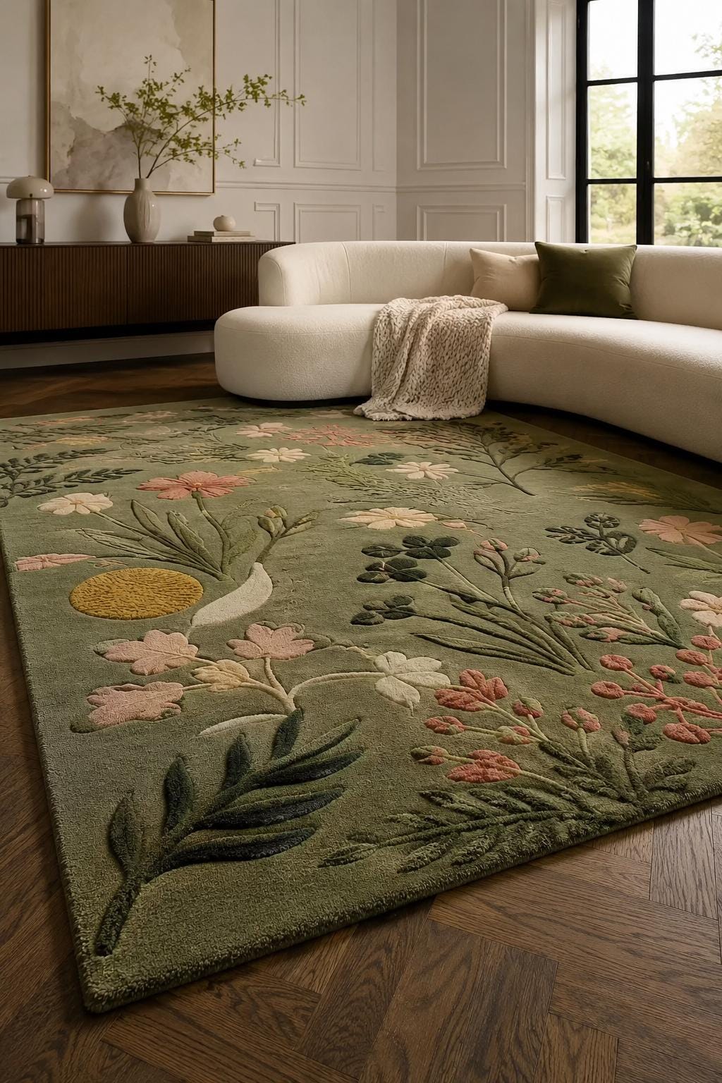Hand tufted wool rug | luxury Moss Rug Botanical Forest Floor Area Rug | Luxury Custom Sage Green Rug | Organic Modern Aesthetic Rug |