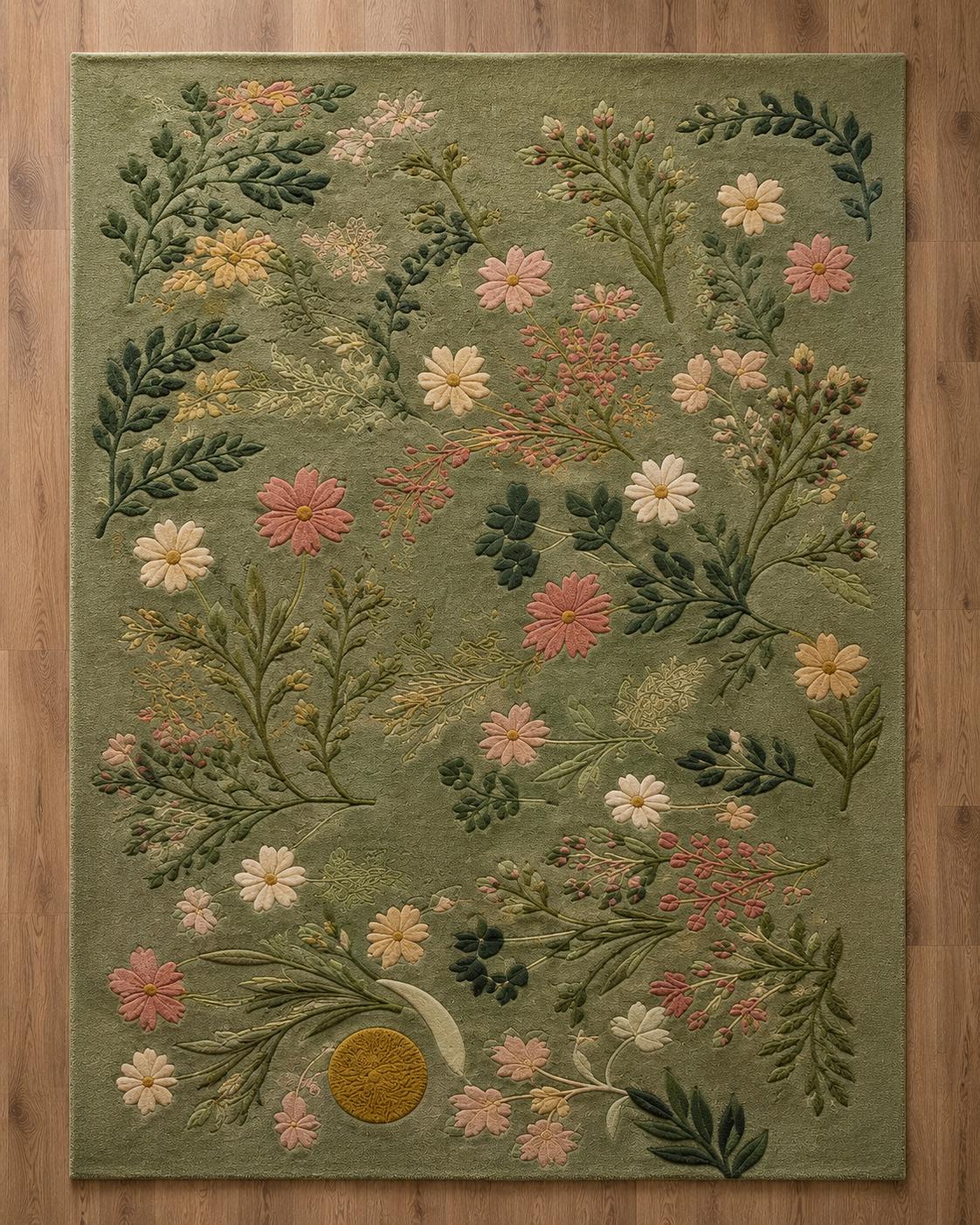 Hand tufted wool rug | luxury Moss Rug Botanical Forest Floor Area Rug | Luxury Custom Sage Green Rug | Organic Modern Aesthetic Rug |