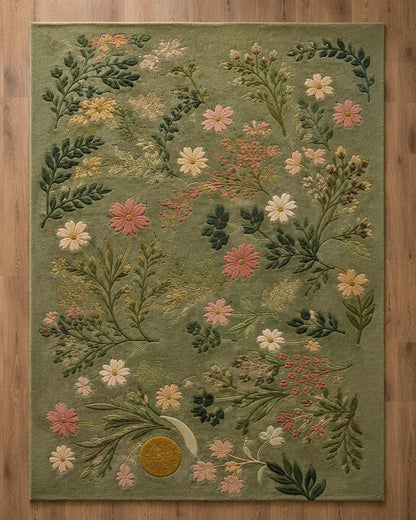 Hand tufted wool rug | luxury Moss Rug Botanical Forest Floor Area Rug | Luxury Custom Sage Green Rug | Organic Modern Aesthetic Rug |