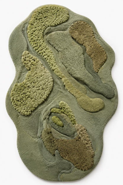 Hand Tufted Wool Rug, Organic Moss Shape Rug, Sculpted 3D Texture Carpet, Green Beige Modern Rug, Luxury Biophilic Home Decor, Custom Size