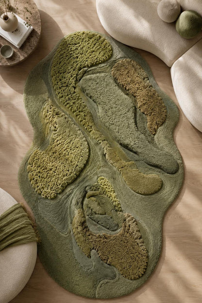 Hand Tufted Wool Rug, Organic Moss Shape Rug, Sculpted 3D Texture Carpet, Green Beige Modern Rug, Luxury Biophilic Home Decor, Custom Size