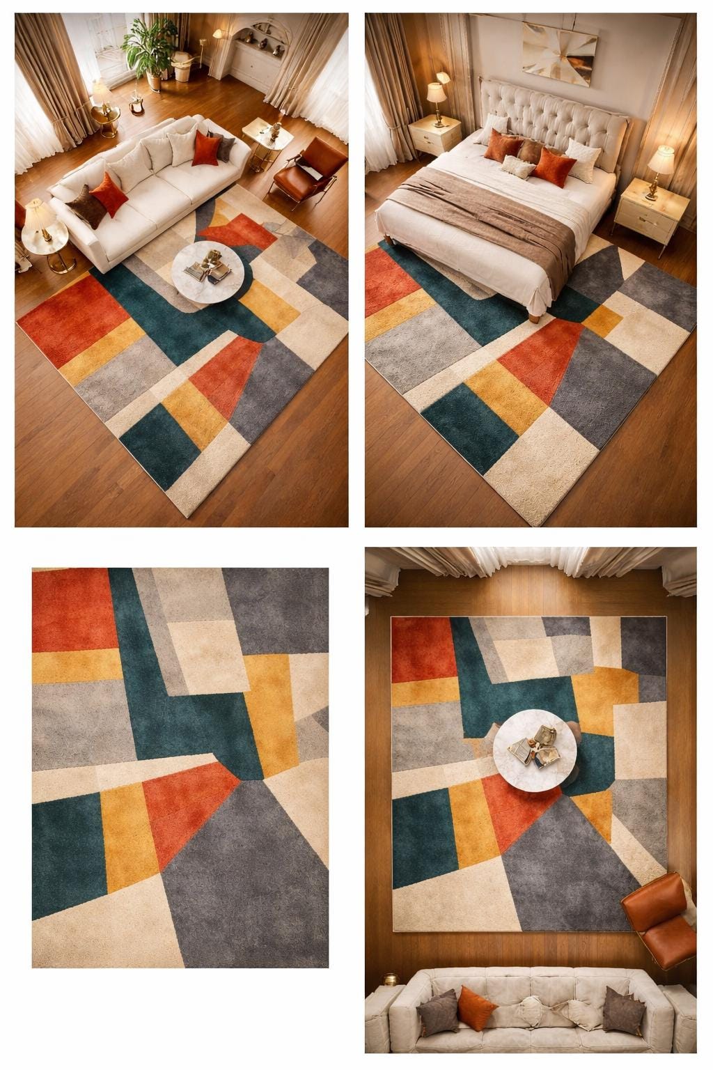 Mid Century Modern Abstract Geometric Hand Tufted Wool Rug | Minimalist Japandi Area Rug for Living Room | Earthy Tone Carpet  Free Shipping