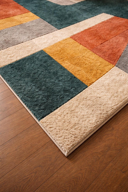 Mid Century Modern Abstract Geometric Hand Tufted Wool Rug | Minimalist Japandi Area Rug for Living Room | Earthy Tone Carpet  Free Shipping
