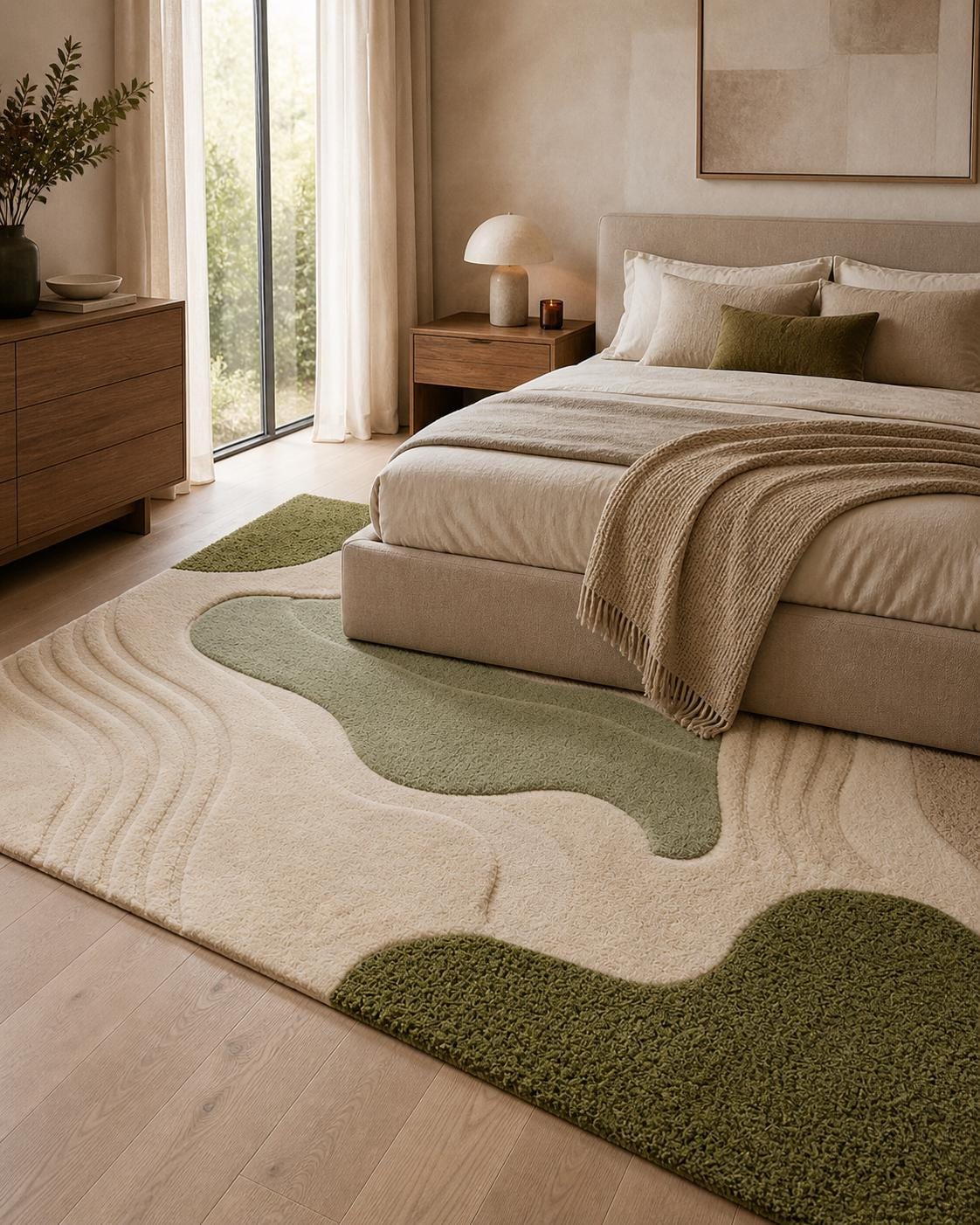 Luxury Moss Green Tufted Wool Rug |  Organic Abstract Area Rug | Neutral Modern Rug | Hand Tufted Carpet | handmade Sculpted Textured Rug