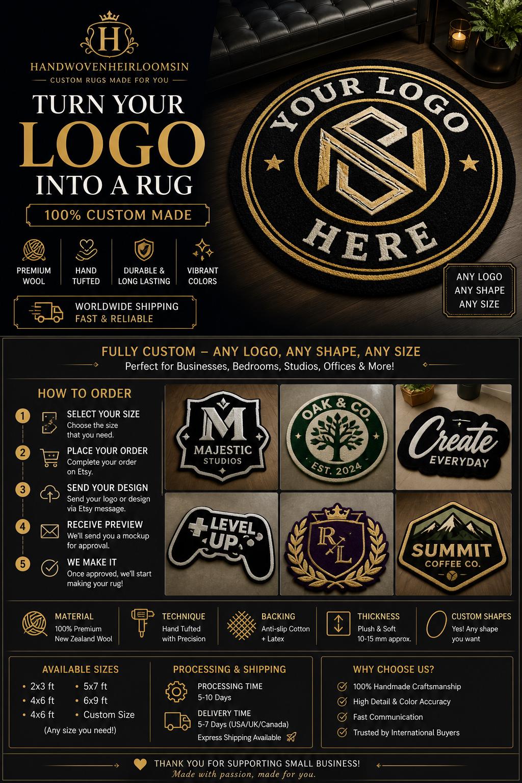 Custom Logo Rug | Personalized Rug from Your Design | Custom Business Logo Mat | Hand Tufted Wool Rug | Custom Shape Rug, Branding Rug Decor