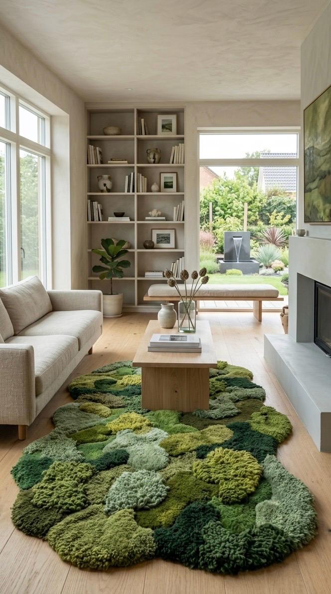Luxury Moss Rug | Hand Tufted Wool Rug |Organic Shape Green Rug | Textured 3D Area Rug | Biophilic Home Decor | Custom Nature Rug