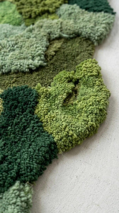 Luxury Moss Rug | Hand Tufted Wool Rug |Organic Shape Green Rug | Textured 3D Area Rug | Biophilic Home Decor | Custom Nature Rug