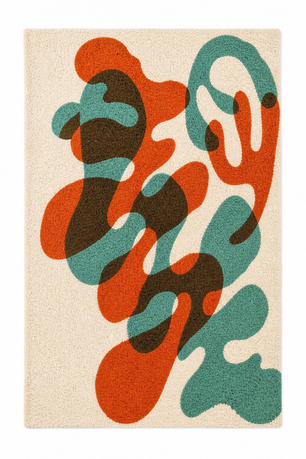 Luxury Abstract Hand Tufted Wool Rug |Modern Organic Area Rug | Contemporary Cream Orange Teal Carpet | Custom Handmade Bedroom Living Room