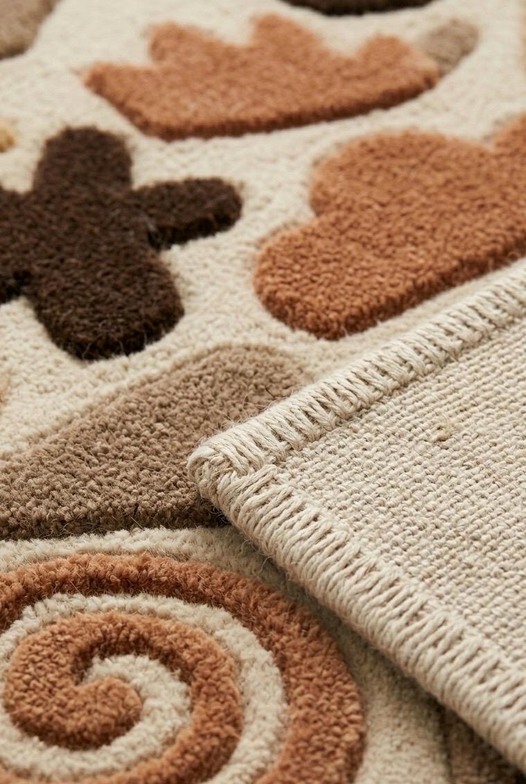 Abstract Tufted Wool Rug | Modern Handmade Area Rug | Neutral Beige Brown Rug | Luxury Bedroom Rug | Artistic Scandinavian Carpet | 9x12