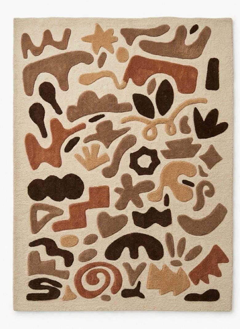 Abstract Tufted Wool Rug | Modern Handmade Area Rug | Neutral Beige Brown Rug | Luxury Bedroom Rug | Artistic Scandinavian Carpet | 9x12