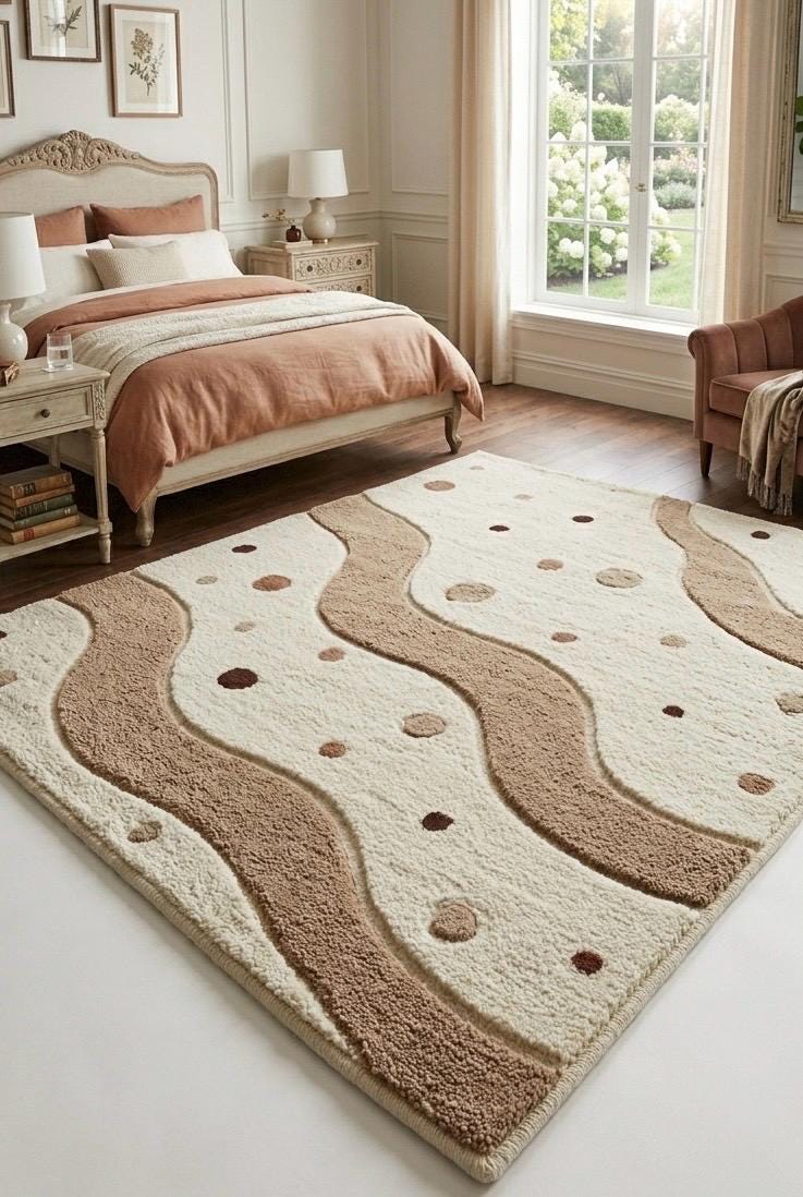 Modern Neutral Tufted Wool Rug | Abstract Wave Rug | Beige Cream Area Rug |Scandinavian Minimalist Rug | Luxury Bedroom Living Room Decor