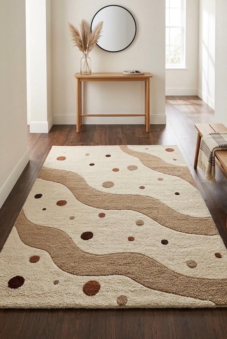 Modern Neutral Tufted Wool Rug | Abstract Wave Rug | Beige Cream Area Rug |Scandinavian Minimalist Rug | Luxury Bedroom Living Room Decor
