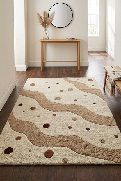 Modern Neutral Tufted Wool Rug | Abstract Wave Rug | Beige Cream Area Rug |Scandinavian Minimalist Rug | Luxury Bedroom Living Room Decor
