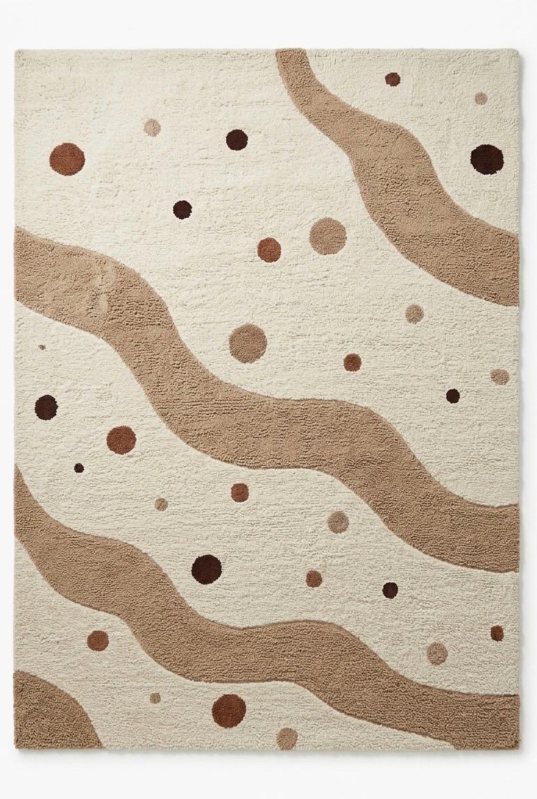 Modern Neutral Tufted Wool Rug | Abstract Wave Rug | Beige Cream Area Rug |Scandinavian Minimalist Rug | Luxury Bedroom Living Room Decor