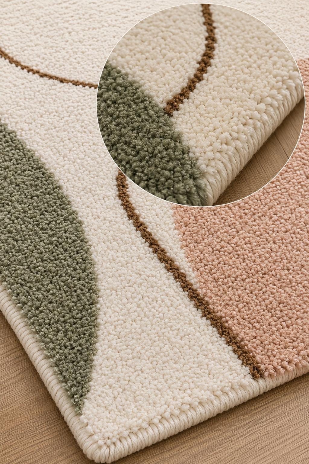 Abstract Neutral Tufted Wool Rug | Modern Japandi Boho Area Rug, Large Earthy Sage Green & Blush Moss Rug for Living Room, Bedroom Aesthetic