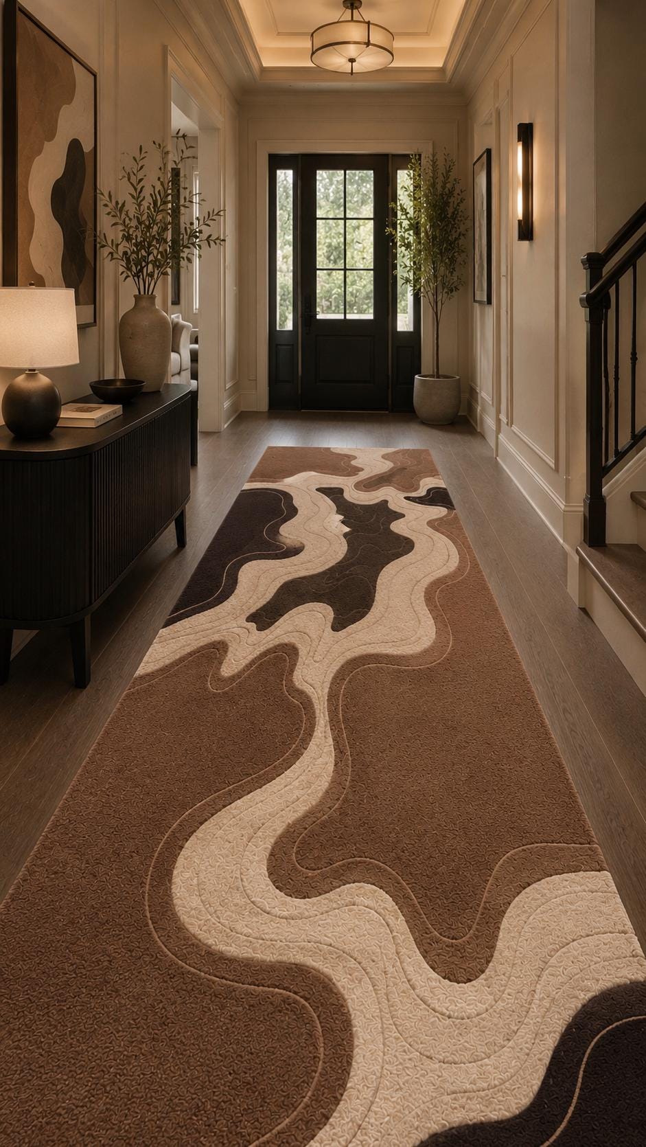 Luxury Hand Tufted Wool Rug | Abstract Neutral Area Rug | Modern Beige Brown Carpet | High Pile Sculpted Rug | Living Room Bedroom Rug