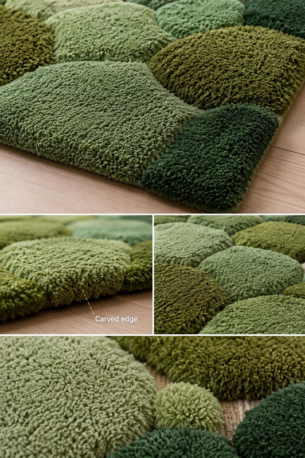Hand Tufted Wool Moss Rug | Organic Pebble Shapes, Biophilic Japandi Carpet
