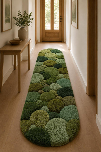 Hand Tufted Wool Moss Rug | Organic Pebble Shapes, Biophilic Japandi Carpet
