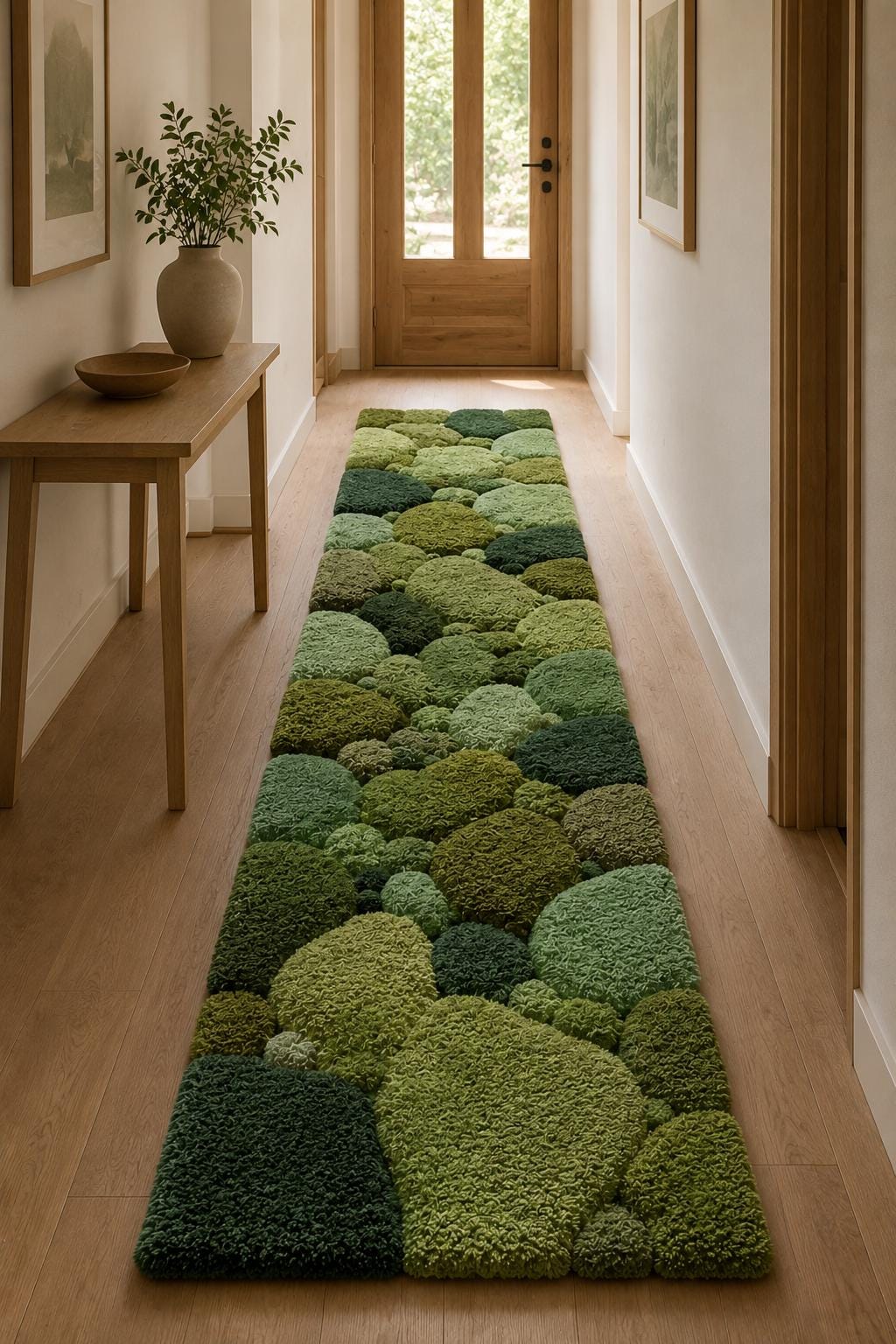 Hand Tufted Wool Moss Rug | Organic Pebble Shapes, Biophilic Japandi Carpet