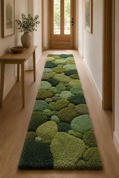 Hand Tufted Wool Moss Rug | Organic Pebble Shapes, Biophilic Japandi Carpet