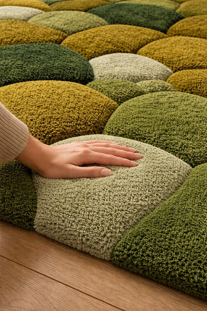 Luxury Moss Pebble Rug  3D Tufted Green Area Rug | Organic Stone Texture Rug | Japandi Bedroom Rug | Handmade Moss Carpet | Forest Inspired