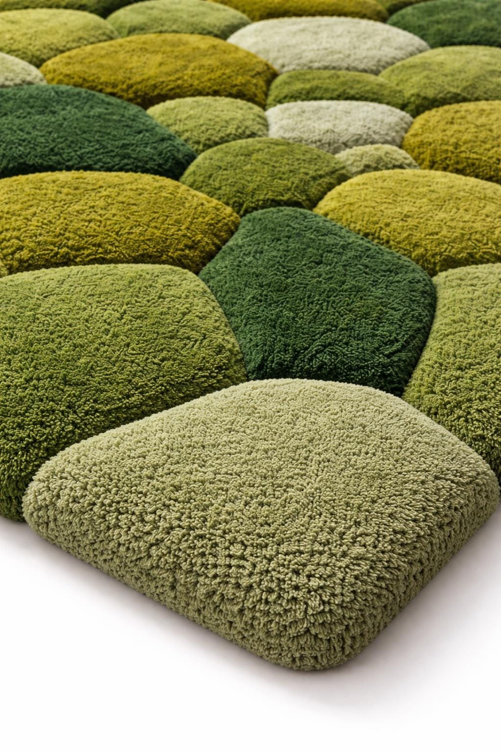 Luxury Moss Pebble Rug  3D Tufted Green Area Rug | Organic Stone Texture Rug | Japandi Bedroom Rug | Handmade Moss Carpet | Forest Inspired