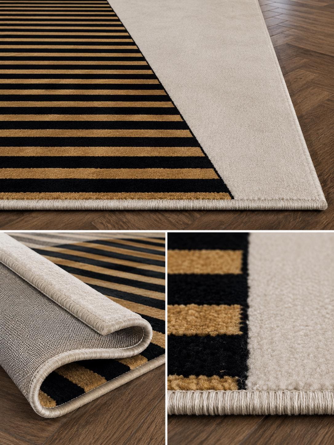 Luxury Geometric Area Rug | Modern Black Beige Wool Rug | Minimalist Contemporary Carpet | Handmade Designer Living Room Rug UK US Decor