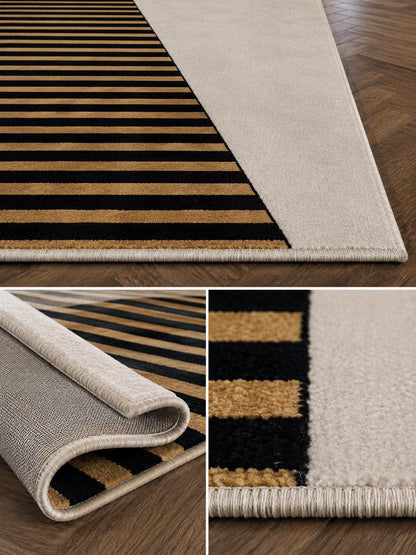 Luxury Geometric Area Rug | Modern Black Beige Wool Rug | Minimalist Contemporary Carpet | Handmade Designer Living Room Rug UK US Decor