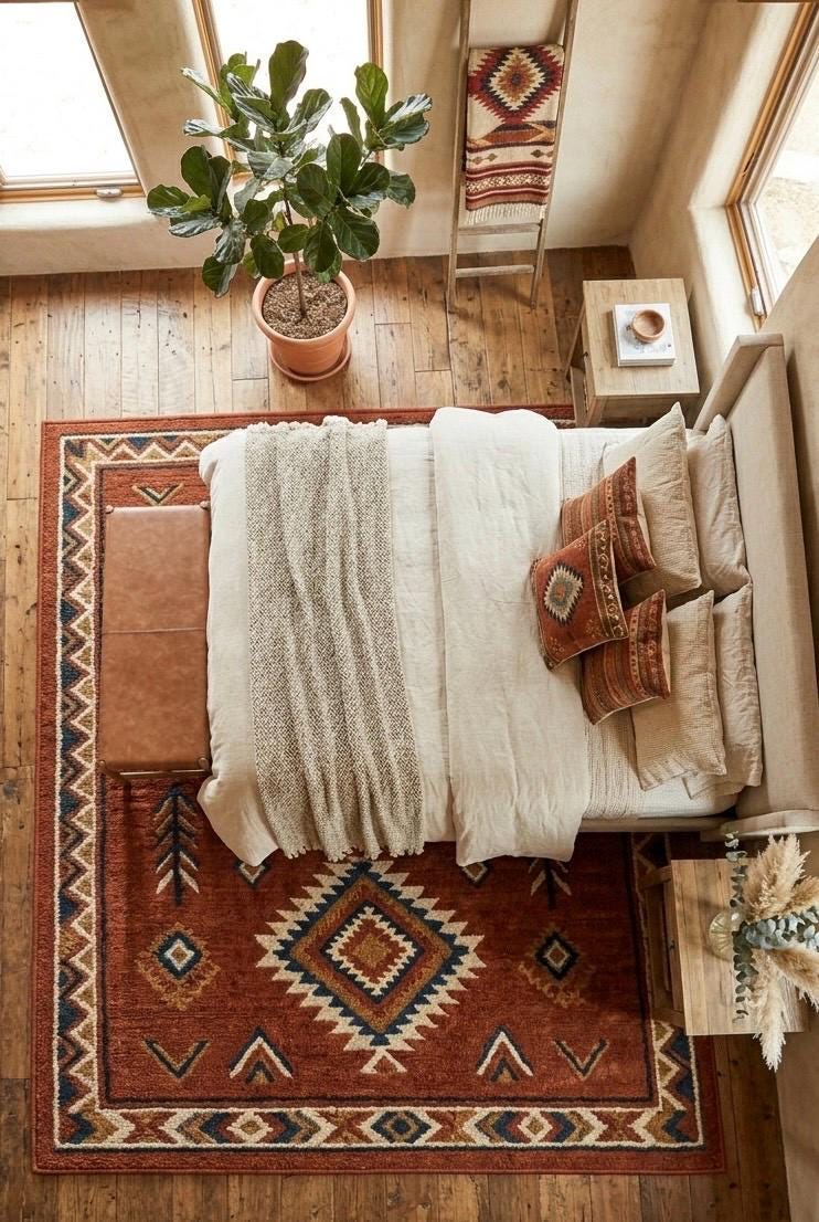 Southwestern Hand Tufted Wool Rug | Rust Terracotta Geometric 3D Texture Luxury Carpet | Large Area Rug for Living Room |  Boho Desert Decor