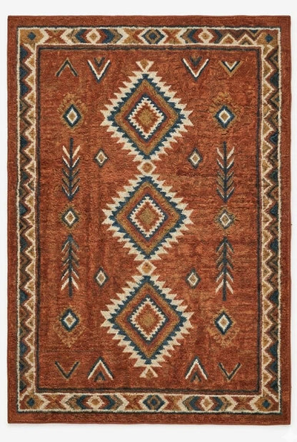 Southwestern Hand Tufted Wool Rug | Rust Terracotta Geometric 3D Texture Luxury Carpet | Large Area Rug for Living Room |  Boho Desert Decor