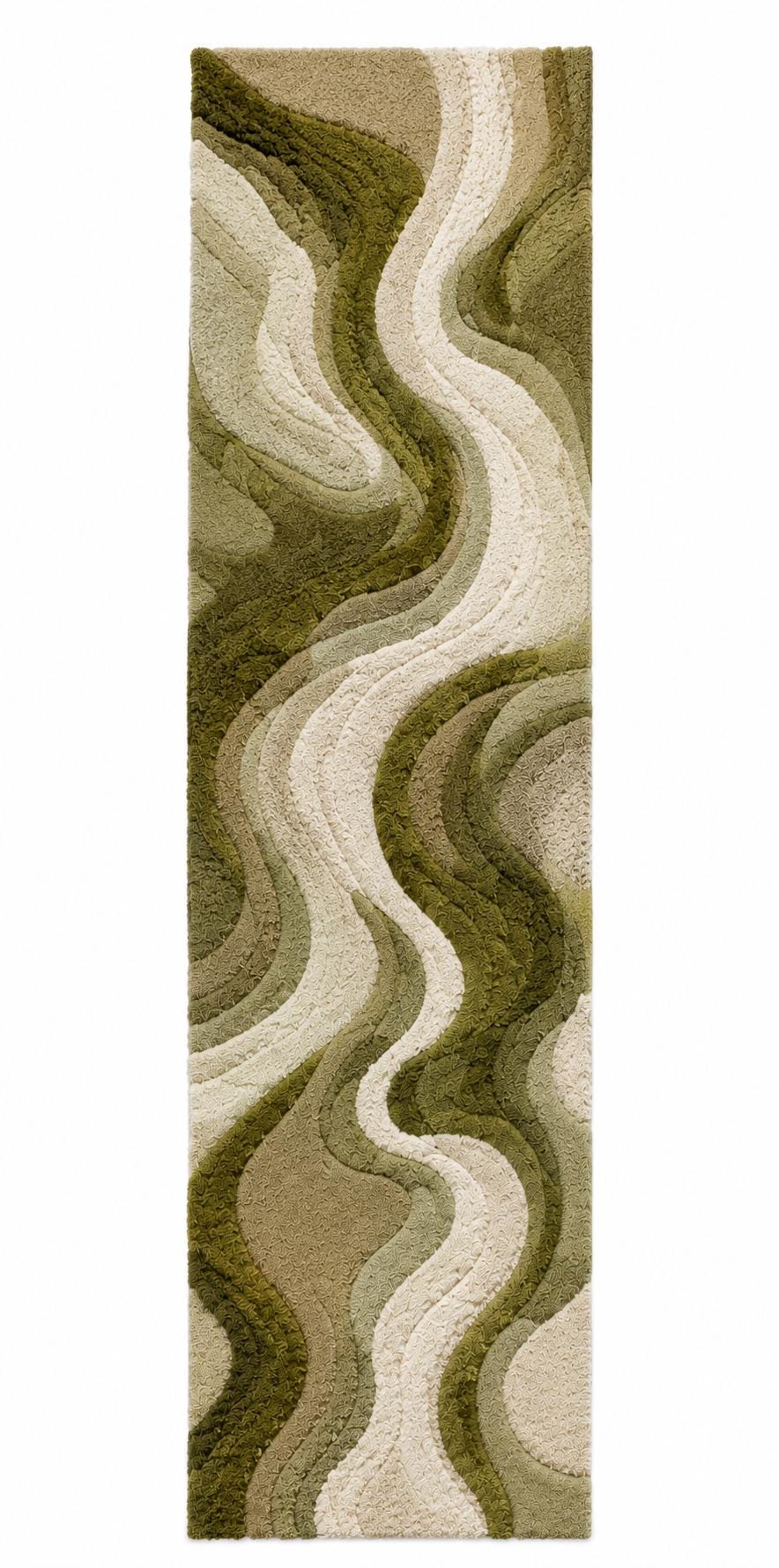 Luxury Moss Tufted Rug | Handmade Sculpted Area Rug | Organic Modern Green Rug | Abstract Textured Wool Carpet | Wavy Neutral Home Decor