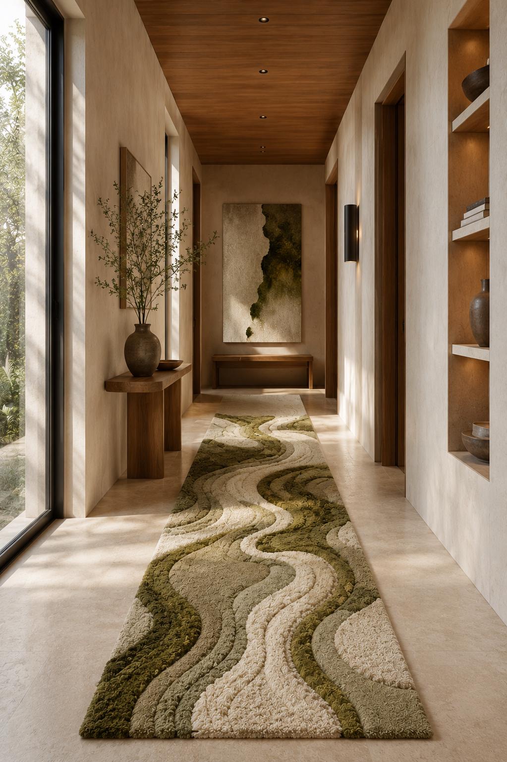 Luxury Moss Tufted Rug | Handmade Sculpted Area Rug | Organic Modern Green Rug | Abstract Textured Wool Carpet | Wavy Neutral Home Decor