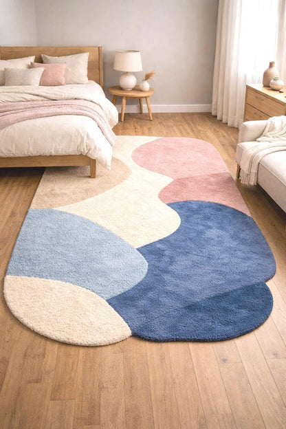 Organic Shape Tufted Rug | Pastel Abstract Area Rug | Luxury Hand Tufted Carpet | Modern Bedroom Rug | Wavy Wool Rug
