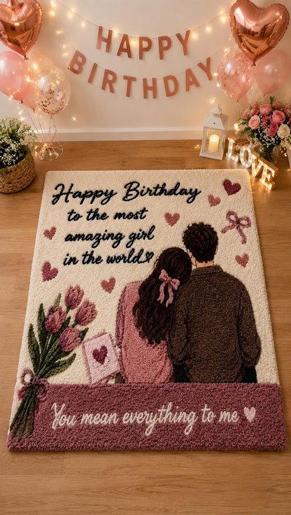 Personalized Tufted Rug Gift for Girlfriend Birthday | Handmade Wool Couple Rug | Custom Romantic Area Rug | Pink Aesthetic Room Decor
