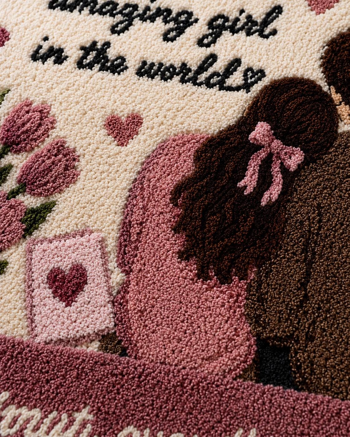 Personalized Tufted Rug Gift for Girlfriend Birthday | Handmade Wool Couple Rug | Custom Romantic Area Rug | Pink Aesthetic Room Decor