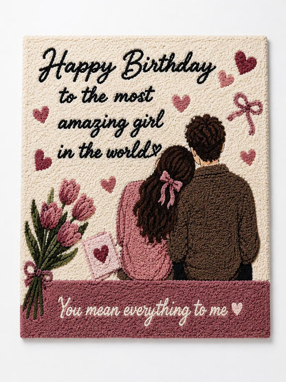 Personalized Tufted Rug Gift for Girlfriend Birthday | Handmade Wool Couple Rug | Custom Romantic Area Rug | Pink Aesthetic Room Decor