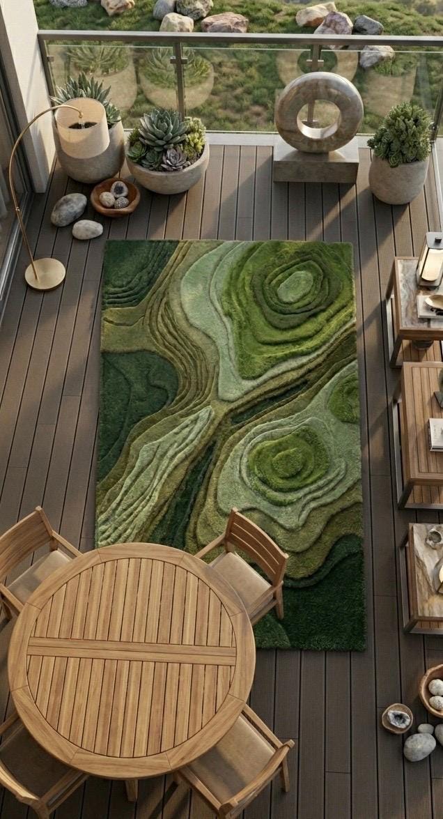 Luxury Moss Green Topographic Hand Tufted Wool Rug | 3D Contour Abstract Area Rug | Modern Sculptural Custom Handmade Moss Texture Carpet